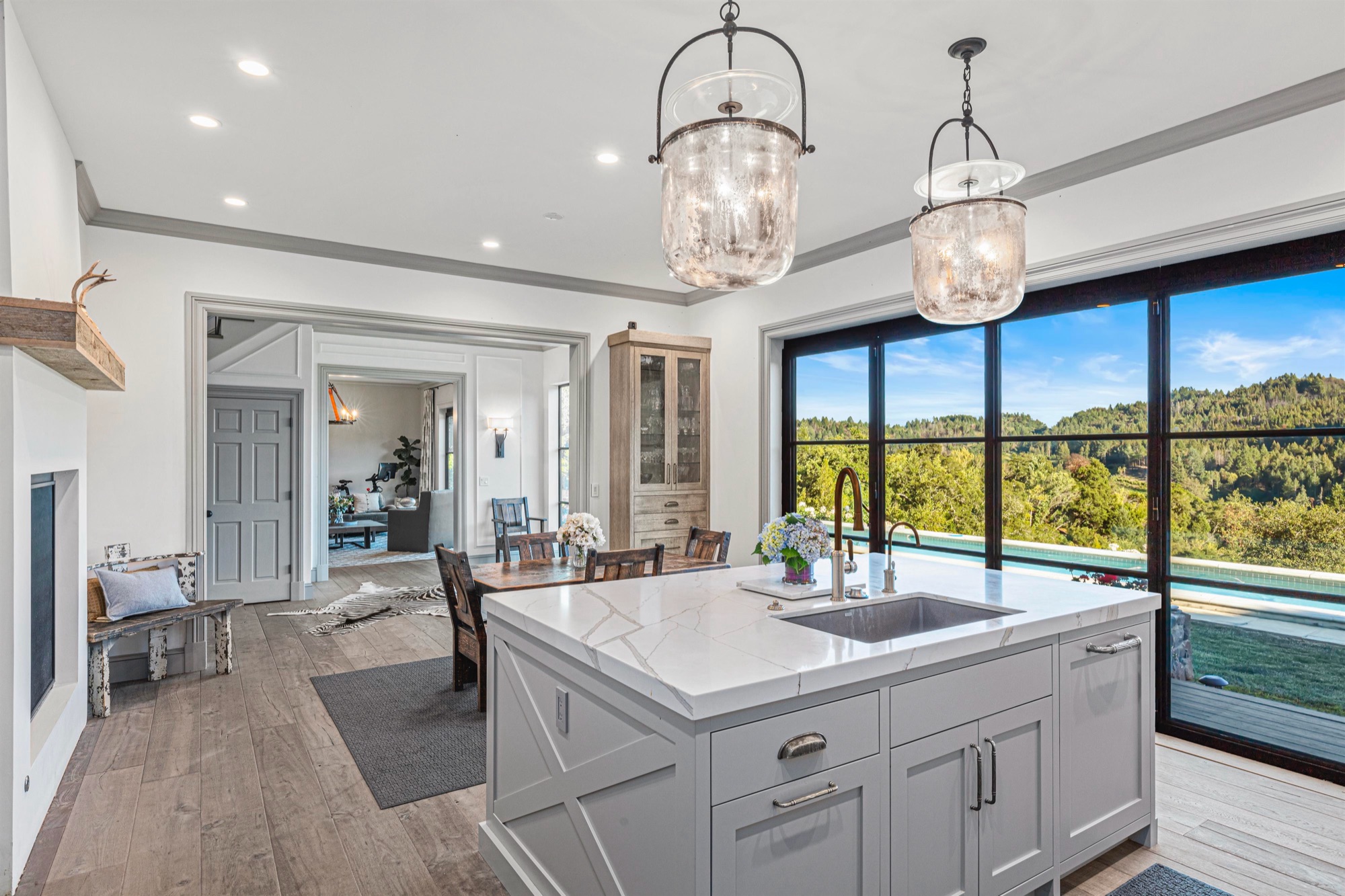 Dining room with fold-open sliding doors