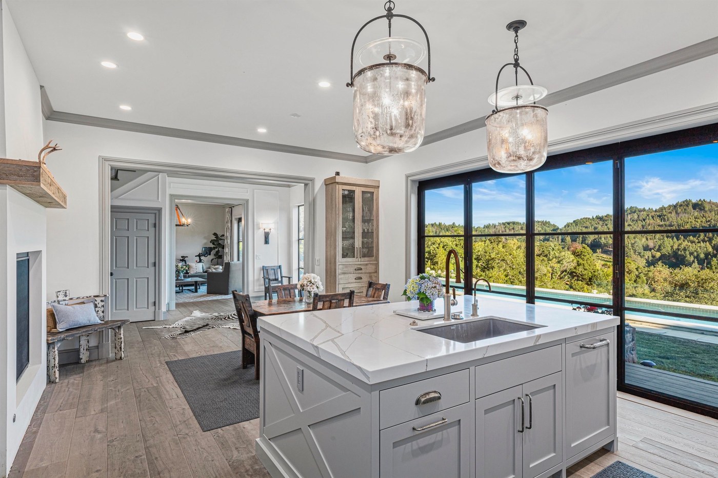 Dining room with fold-open sliding doors